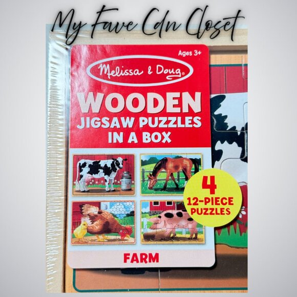 NEW*Sealed**Melissa & Doug 4 pack wooden puzzles (12 pc)  Farm theme for ages 3+ - Picture 9 of 9